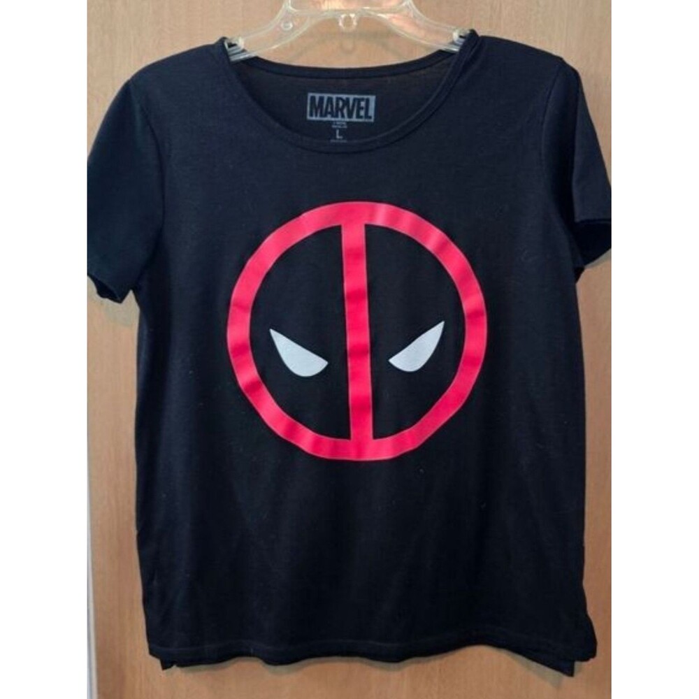 Marvel Black Tee with Red & White Deadpool Emblem